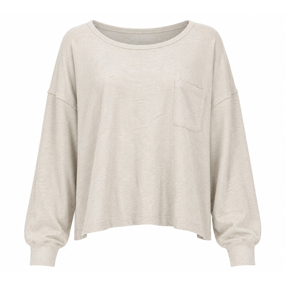 Aerie Oversized Pocket Long Sleeve Knit Top XL Beige Oatmeal Casual Lounge Boho